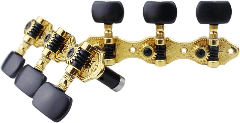 guyker Classical Guitar Tuners, 1:18 Ratio Open Frame Style Acoustic Guitar Tuning Keys Steel String Pegs Machine Heads 2 Planks (3+3) (Gold, Black Button) - Image 2